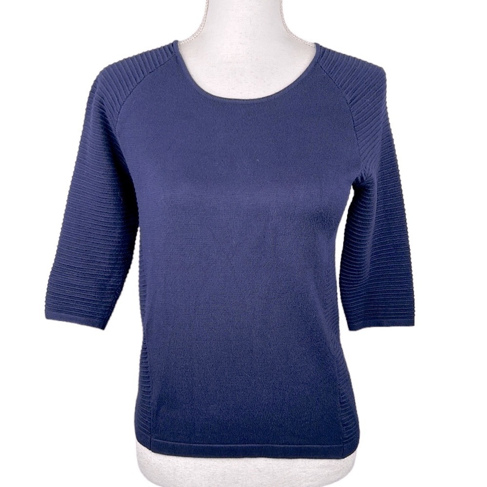 Context Blue Ribbed Cropped 3/4 Sleeve Top Size‎ Small